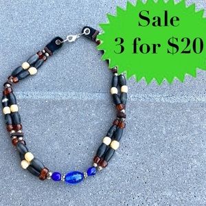Vintage African necklace collar choker wooden beads blue women’s jewelry africa